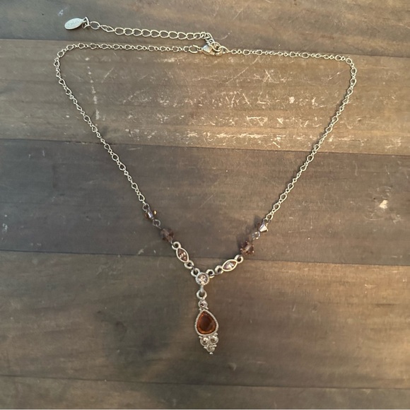 2028 gold tone amber crystal drop pendant necklace - Picture 2 of 5